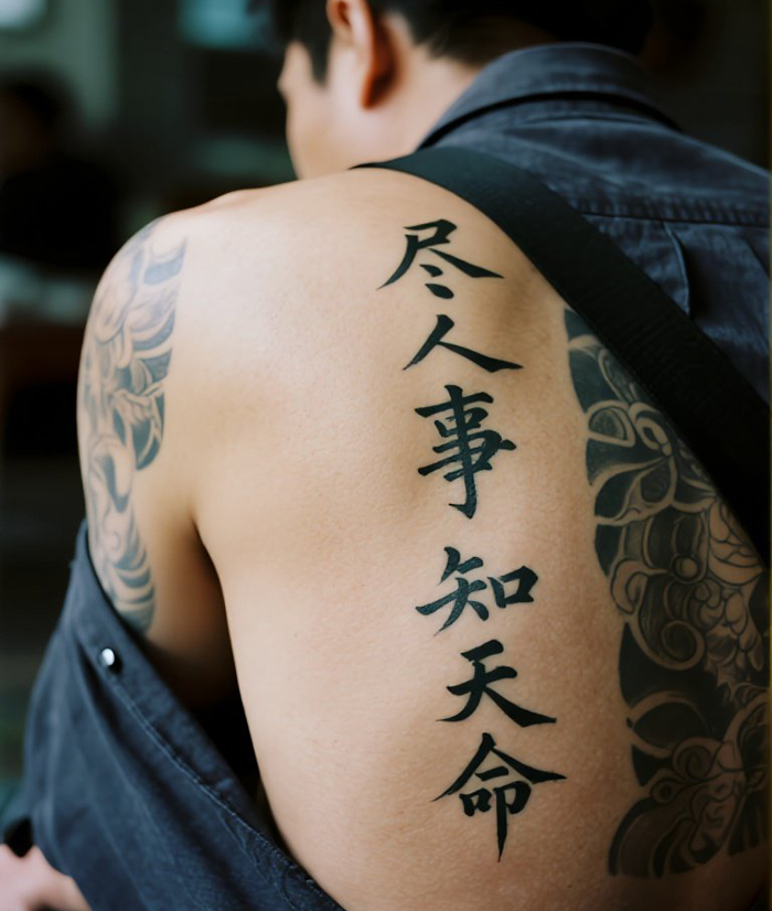 jimeng-2025-07-20-9399-一个那人背部纹身，背上写着“尽人事，知天命”.jpeg