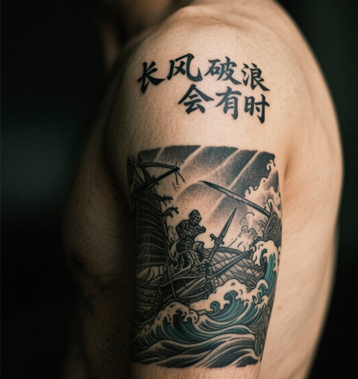 肩膀上写着“长风破浪会有时